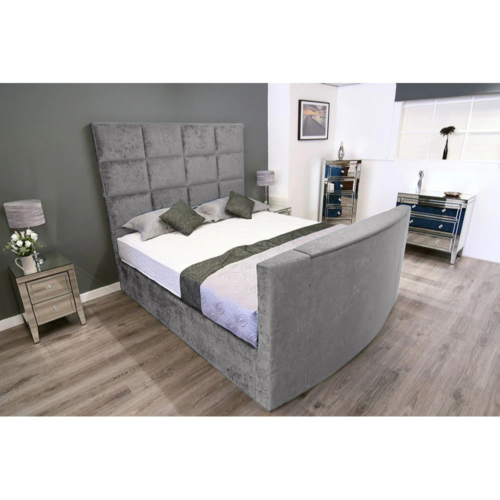 Eleganza Home Lurvi King Size Silver Plush TV Bed Frame with Headboard and Footboard Image 3