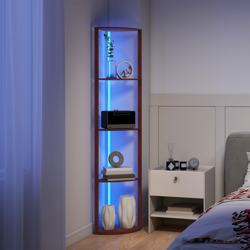 HOMCOM 5 Shelf Brown Dimmable RGB LED Floor Lamp Image 4