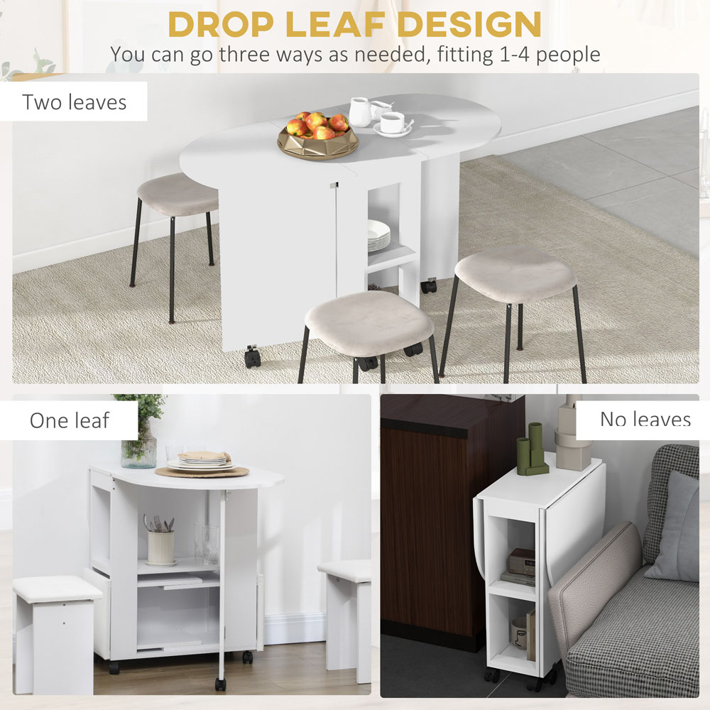 HOMCOM 4 Seater White Drop Leaf Dining Table with Storage Shelf Image 8