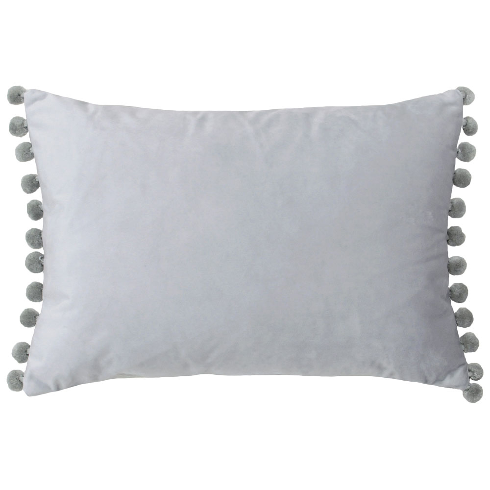 Paoletti Fiesta Dove Silver Pom Pom Velvet Cushion Image