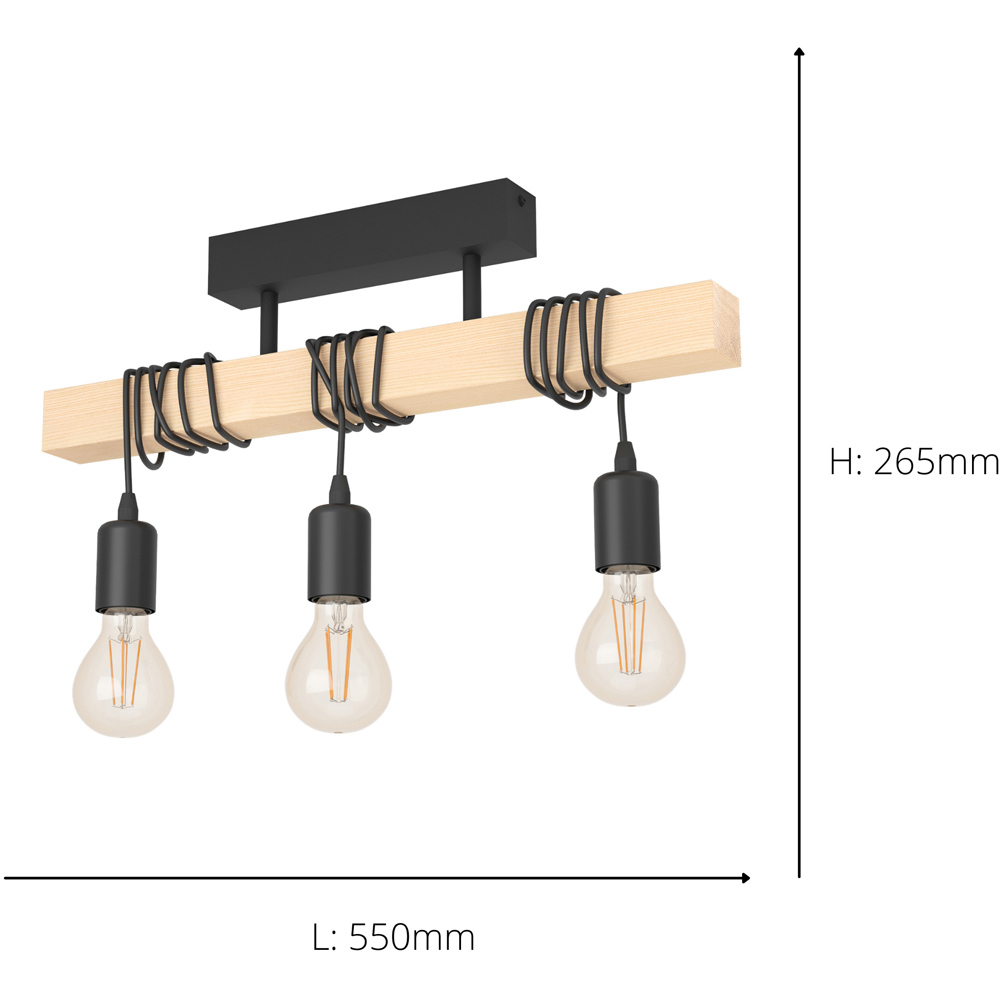 EGLO Townshend Metal and Wood Black 3 Light Pendant Image 4