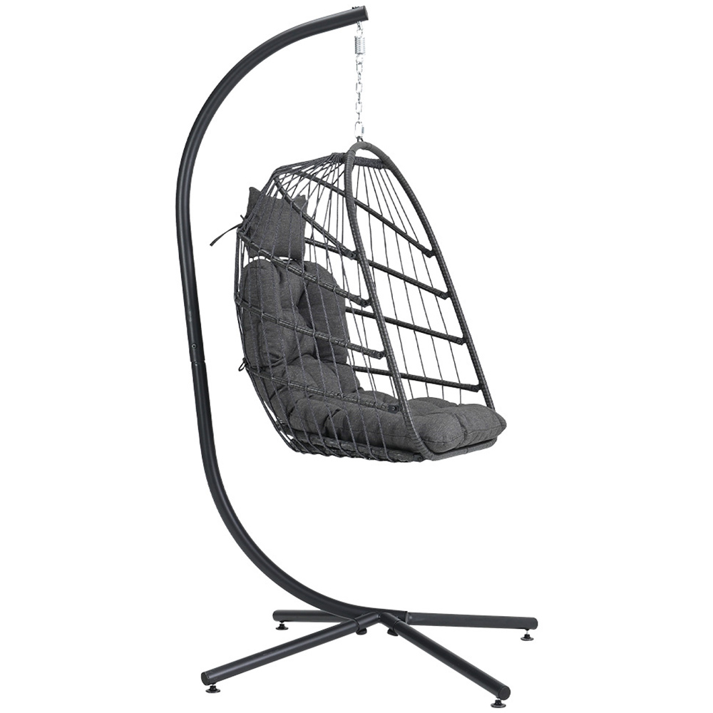 Living and Home Grey Rattan Hanging Egg Chair with Cushion Image 3