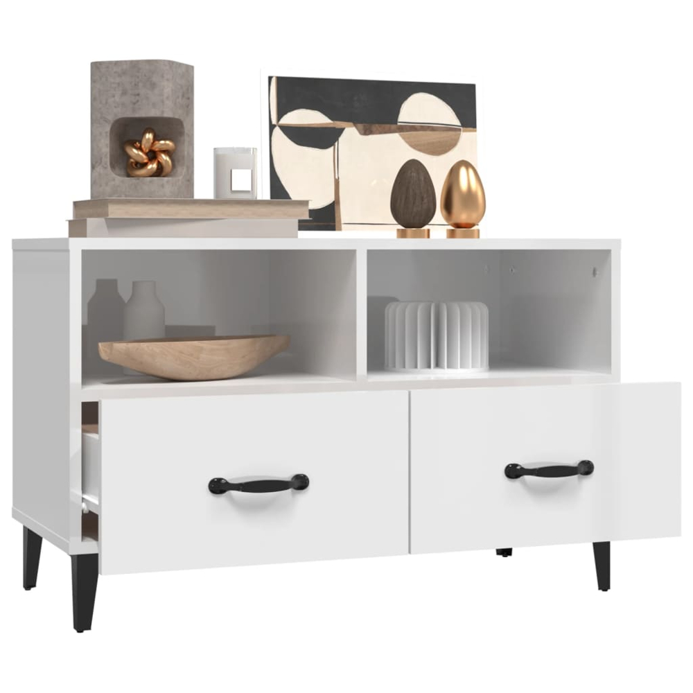 vidaXL 2 Drawer 2 Shelf High Gloss White TV Cabinet Image 3