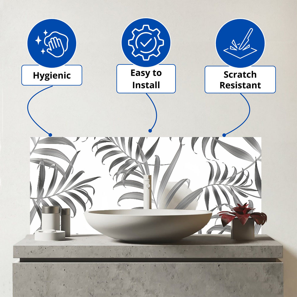 Warren Reed Designer Hawaiian Style Palm Leaves Glass Bathroom Splashback 25 x 60cm Image 3
