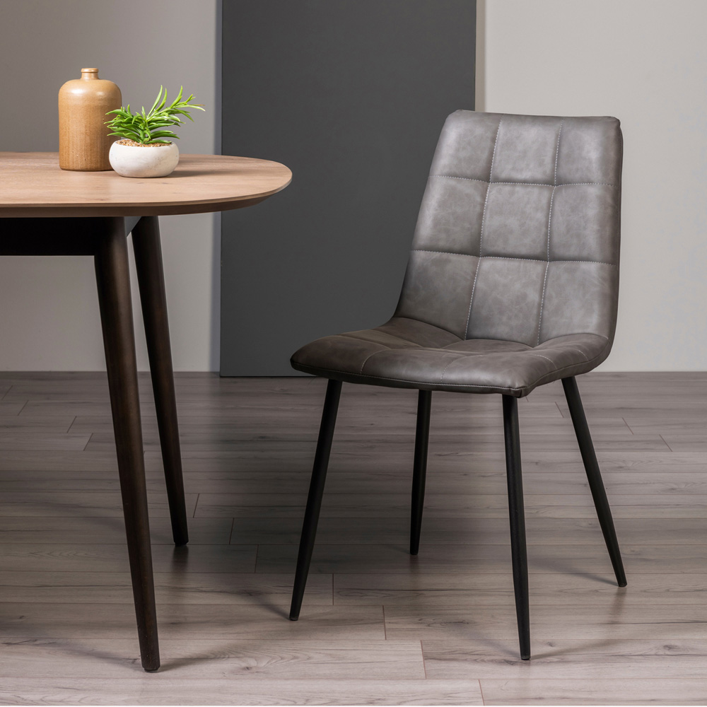 Bentley Designs Mondrian Set of 2 Dark Grey Leather Dining Chair Image 6