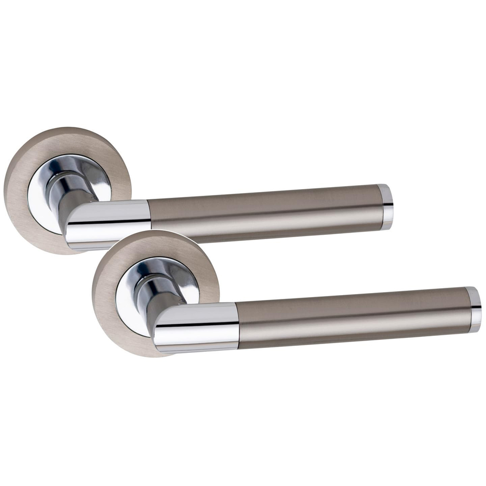 Golden Grace Mitred Satin Nickel Polished Chrome Door Handle Pair with Tubular Latch 52mm Image 3