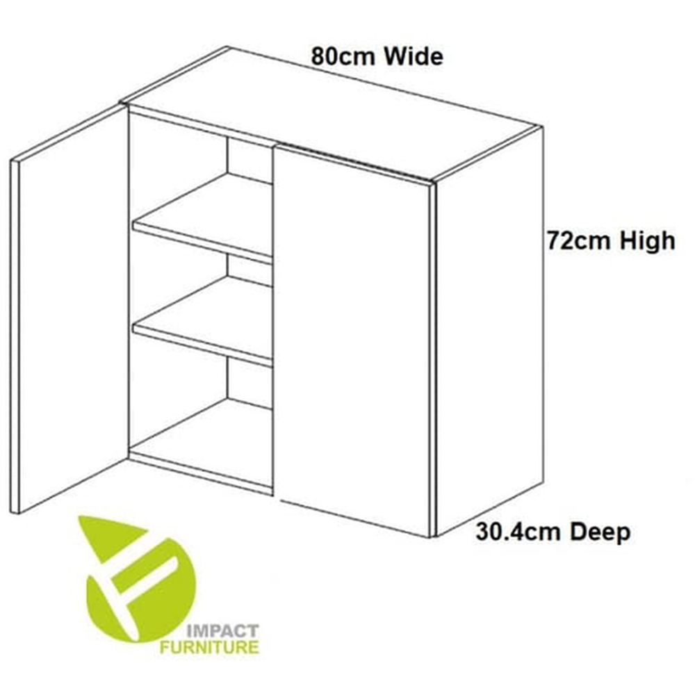 Impact Furniture Ella 2 Door White High Gloss Kitchen Wall Cabinet Unit 800mm Image 4