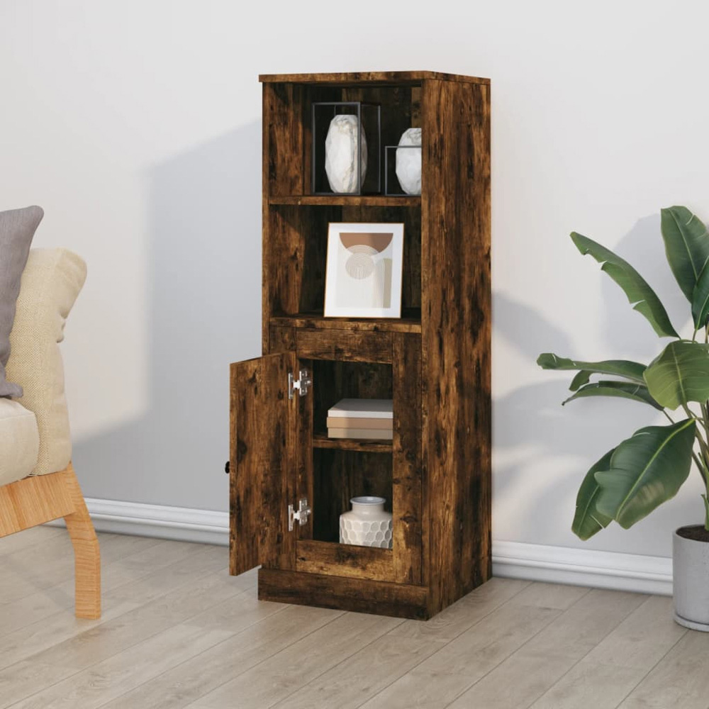 vidaXL Single Door 2 Shelf Smoked Oak Highboard Image 8