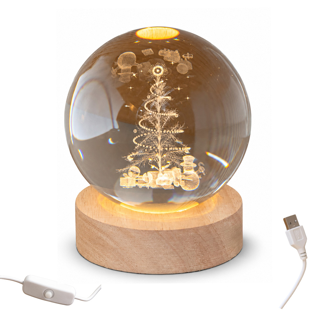 Samuel Alexander Warm White LED Etched Christmas Tree Globe USB Powered Decoration 10cm Image 3