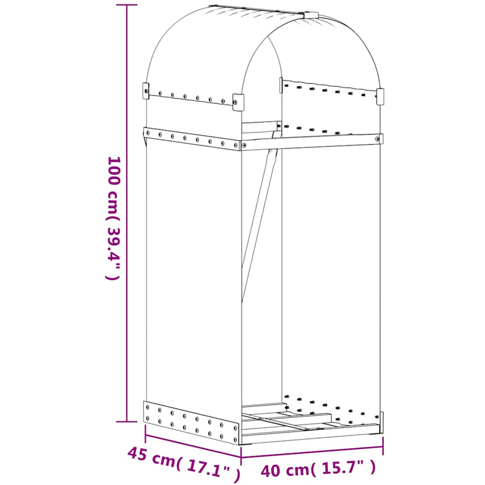 vidaXL Grey Galvanised Steel Firewood Log Holder 100 x 40 x 45cm Image 7