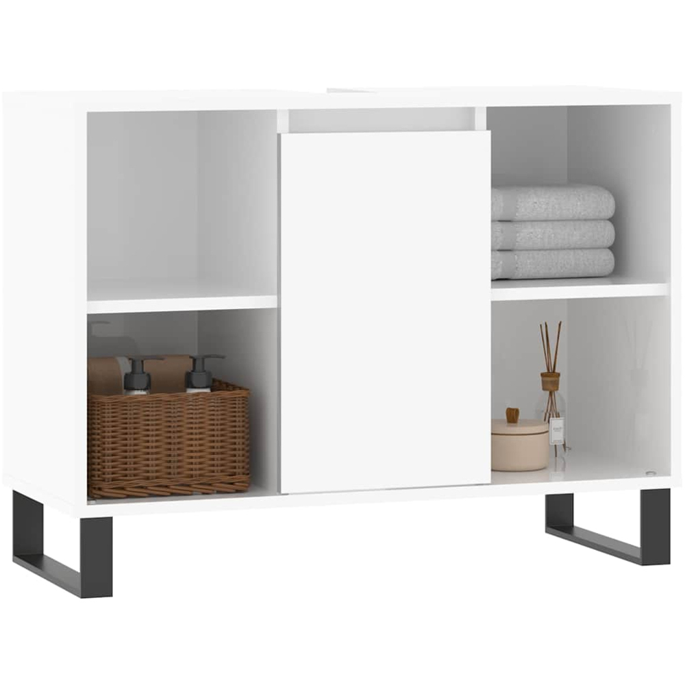 vidaXL Single Door 4 Shelf High Gloss White Bathroom Cabinet Image 3