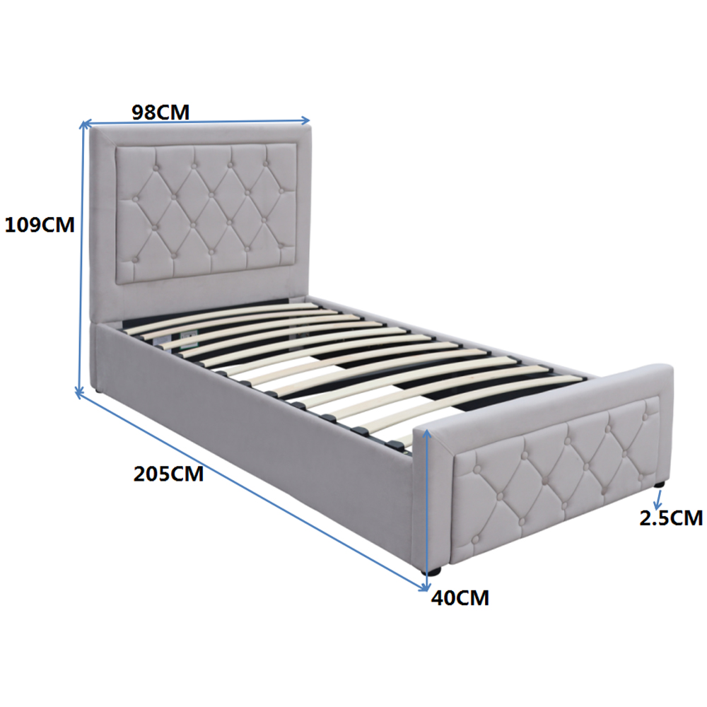 Kosy Koala Single Grey Velvet Tufted Gaslift Ottoman Bed with Mattress Image 6