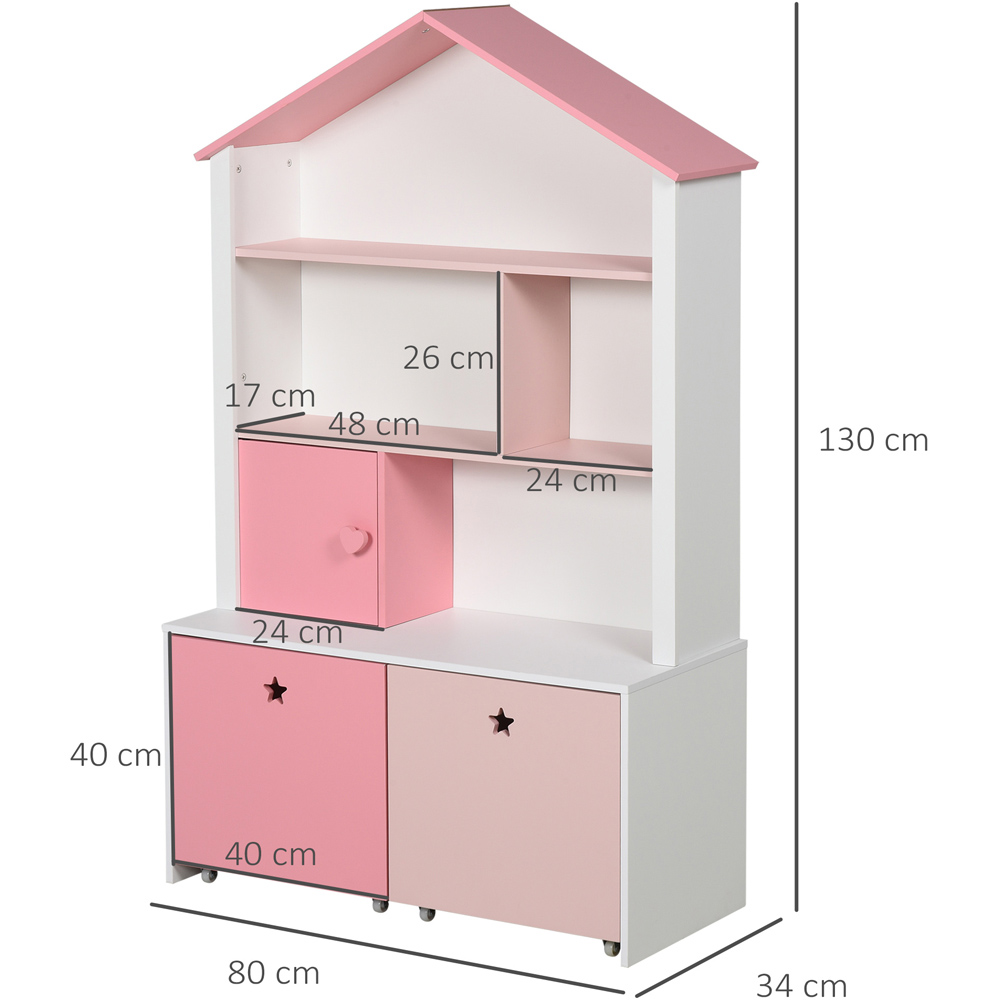 HOMCOM Kids Pink Bookcase with Wheels Image 9