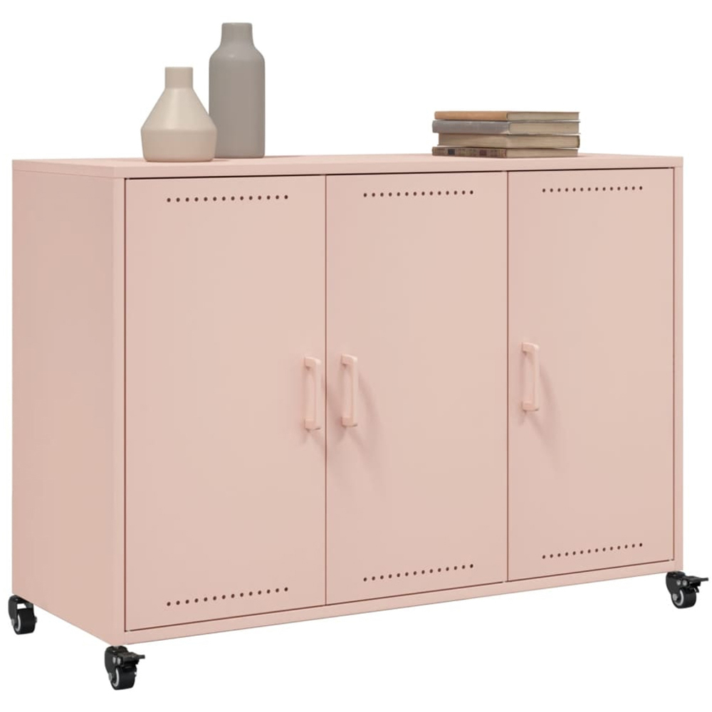 vidaXL 3 Door Pink Metal Sideboard Image 4