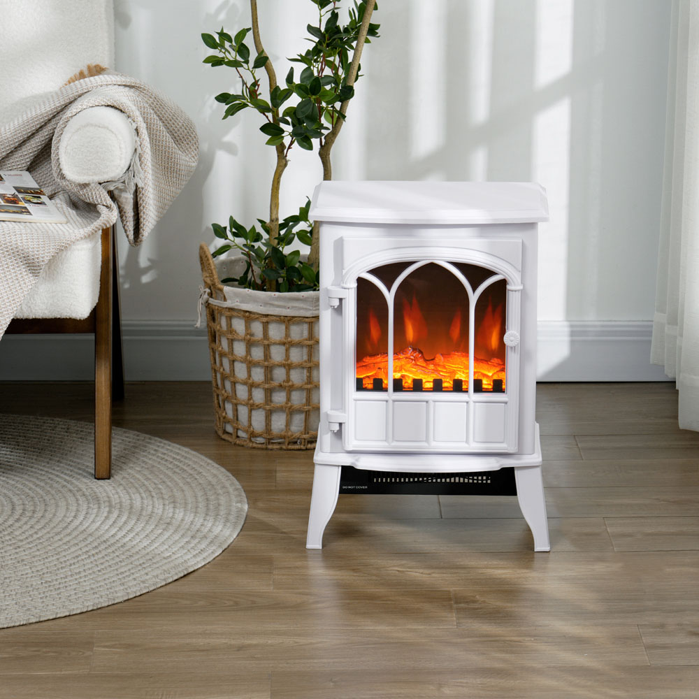 HOMCOM White Freestanding Electric LED Fireplace Heater with Flame Effect 2000W Image 2