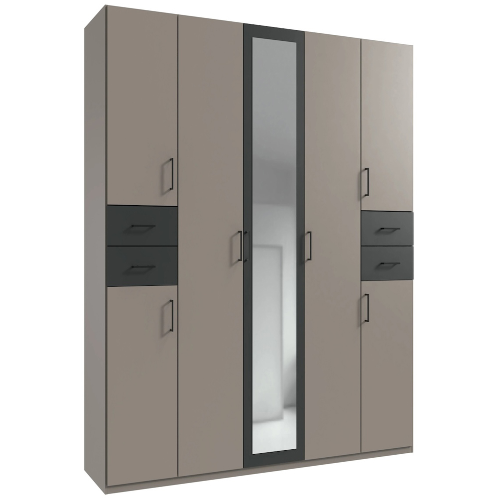 TJ'S Vegas 5 Door 4 Drawer Sahara Grey Mirrored Wardrobe Image 4