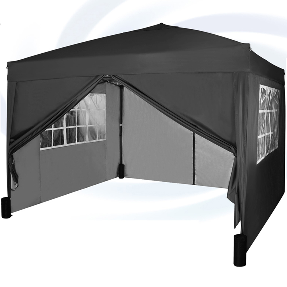 Black Pop Up Outdoor Canopy Tent with Removable Sidewalls 3 x 3m Image 2