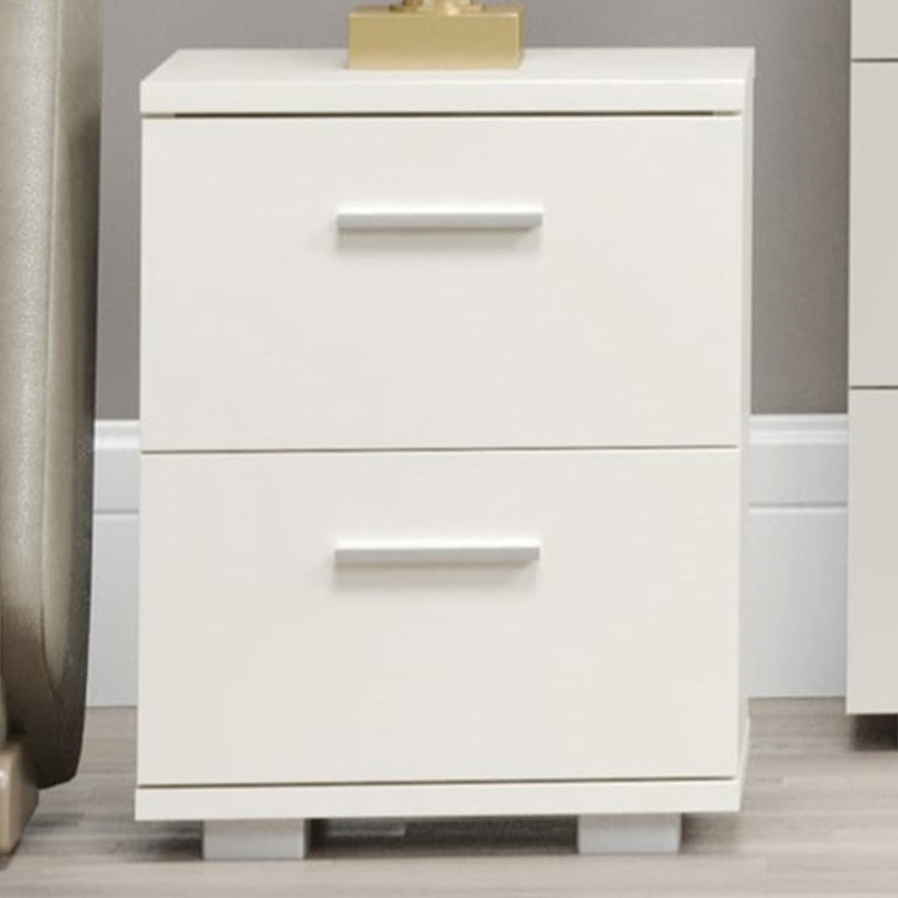 Lido 2 Drawer White High Gloss Compact Bedside Table Image 1