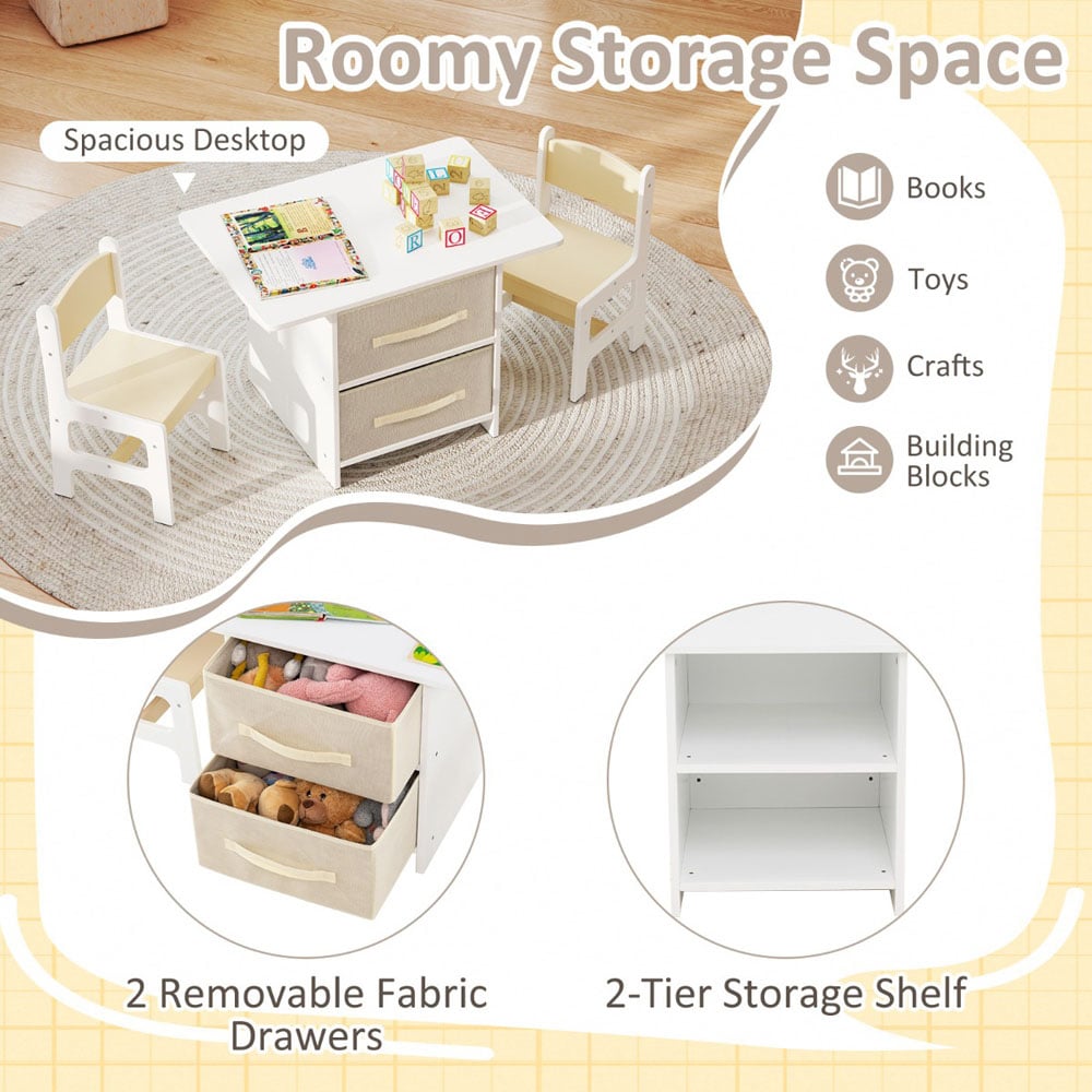 Costway 2 Seater Beige Toddler Wooden Activity Table Set Image 6