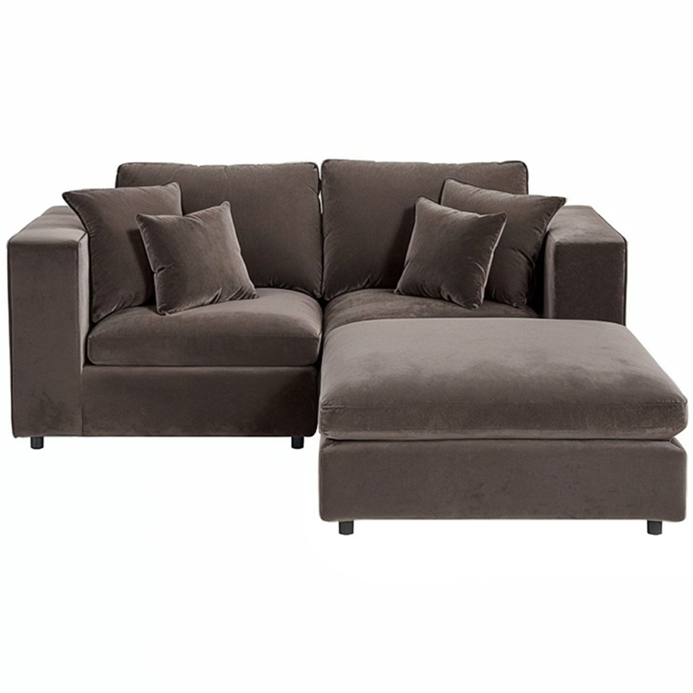 Solace+Co Asher 3 Seater Brown Velvet Sofa with Footstool Image 3