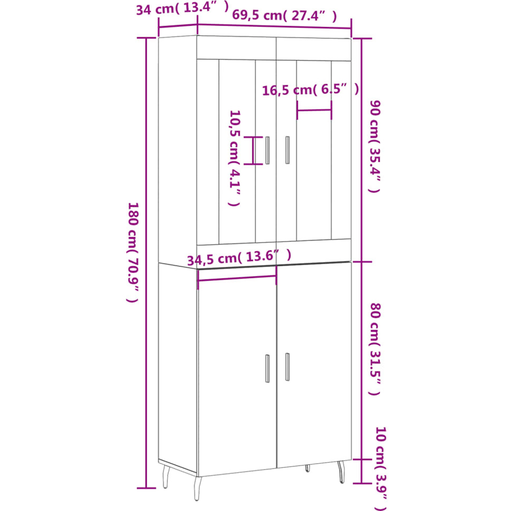 vidaXL 4 Door White Highboard Image 7