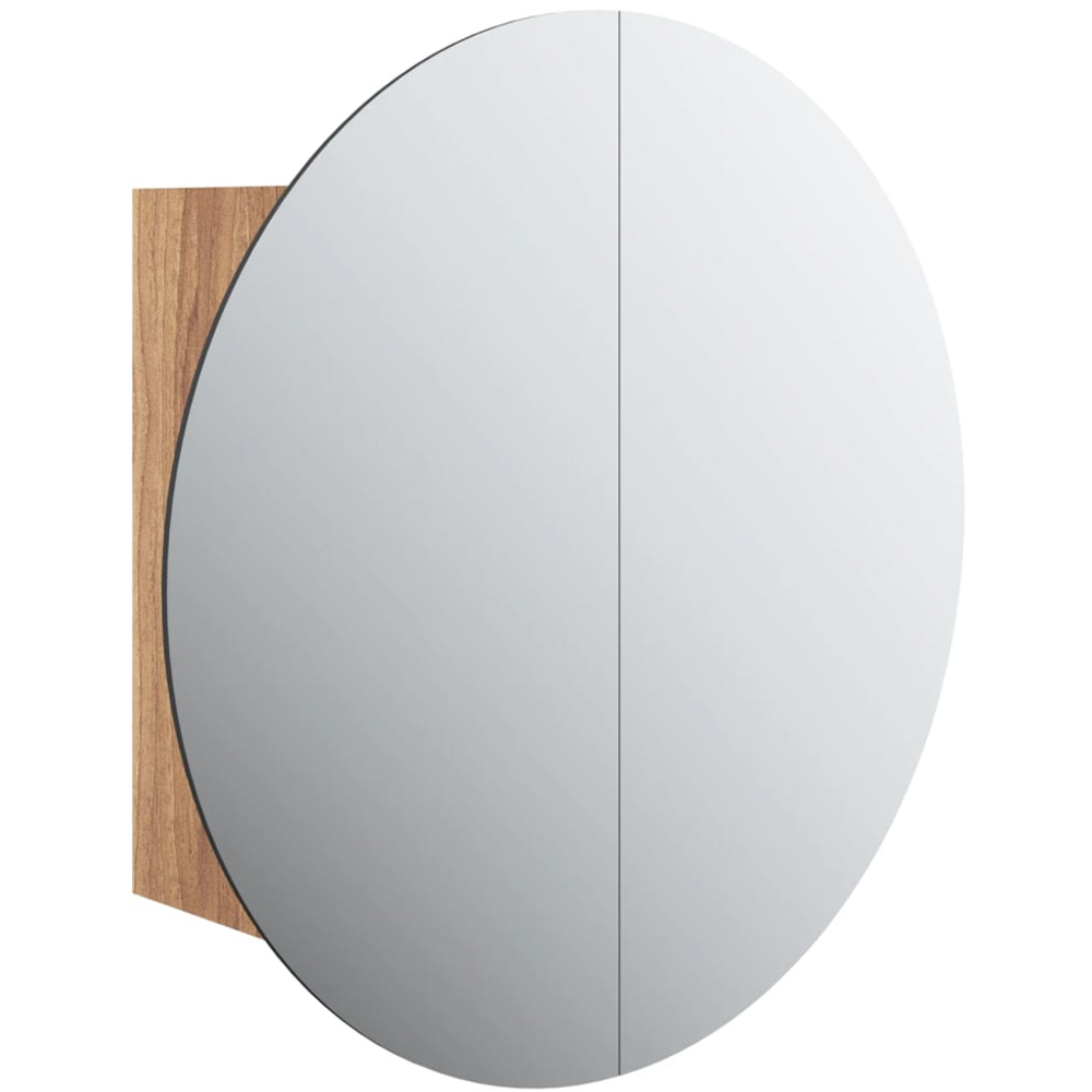vidaXL 2 Door LED Round Mirror Oak Bathroom Cabinet Image 2