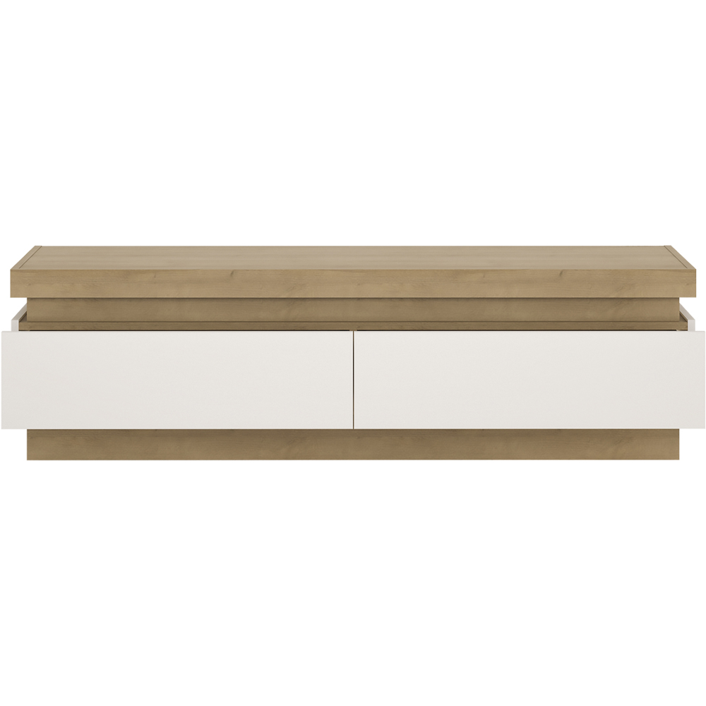 Lyon 2 Drawer Riviera Oak and White High Gloss LED TV Cabinet Image 3