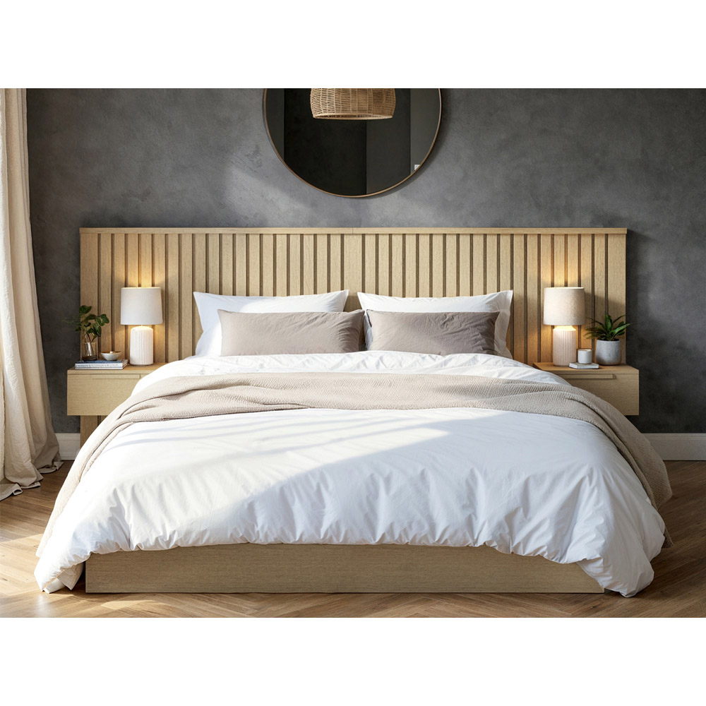 Solace+Co Taylor King Size Light Wood Hotel Ottoman Bed with Side Table Image 4