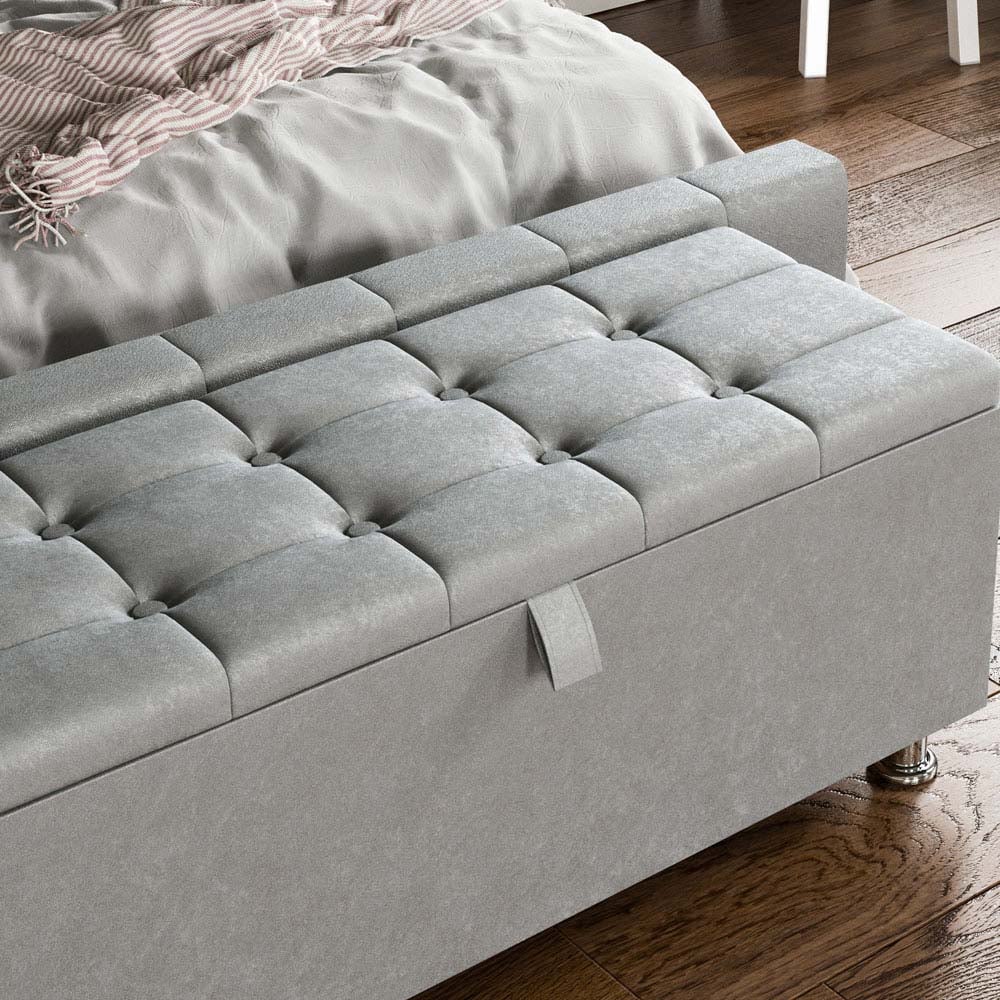 Lassic Home Vida Valencia Light Grey Velvet Storage Ottoman Image 4