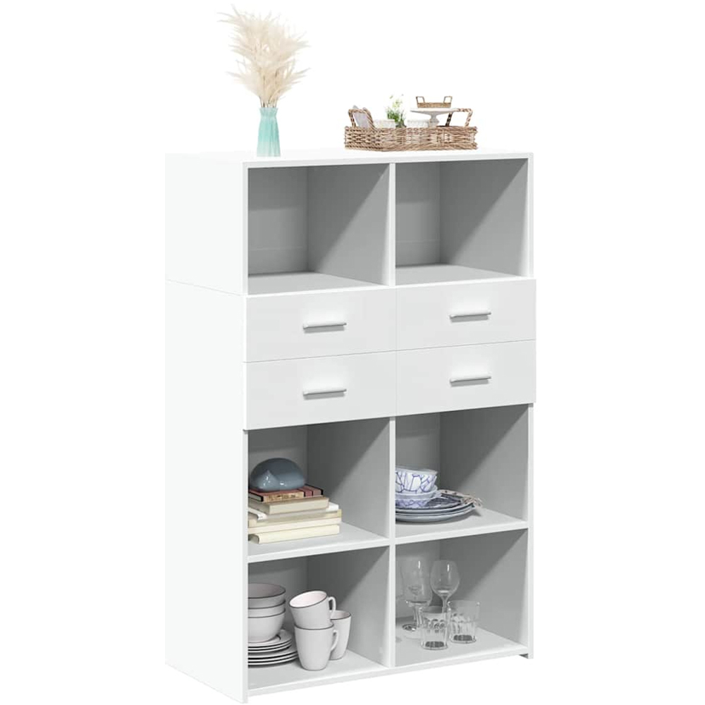 vidaXL 4 Drawer 6 Shelf White Highboard Image 3