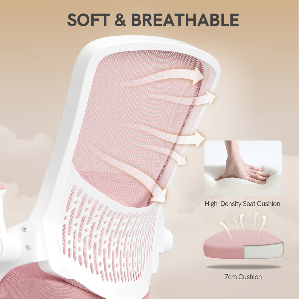Rattrix Pink Mid-Back Mesh Office Chair with Flip-Up Armrests and Lumbar Support Image 4