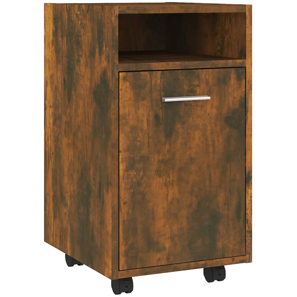 vidaXL Single Door Single Shelf Smoked Oak Rolling Side Cabinet Image 2