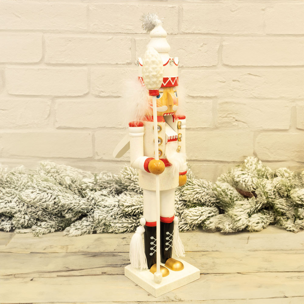 St Helens White and Red Christmas Nutcracker with Staff Image 4