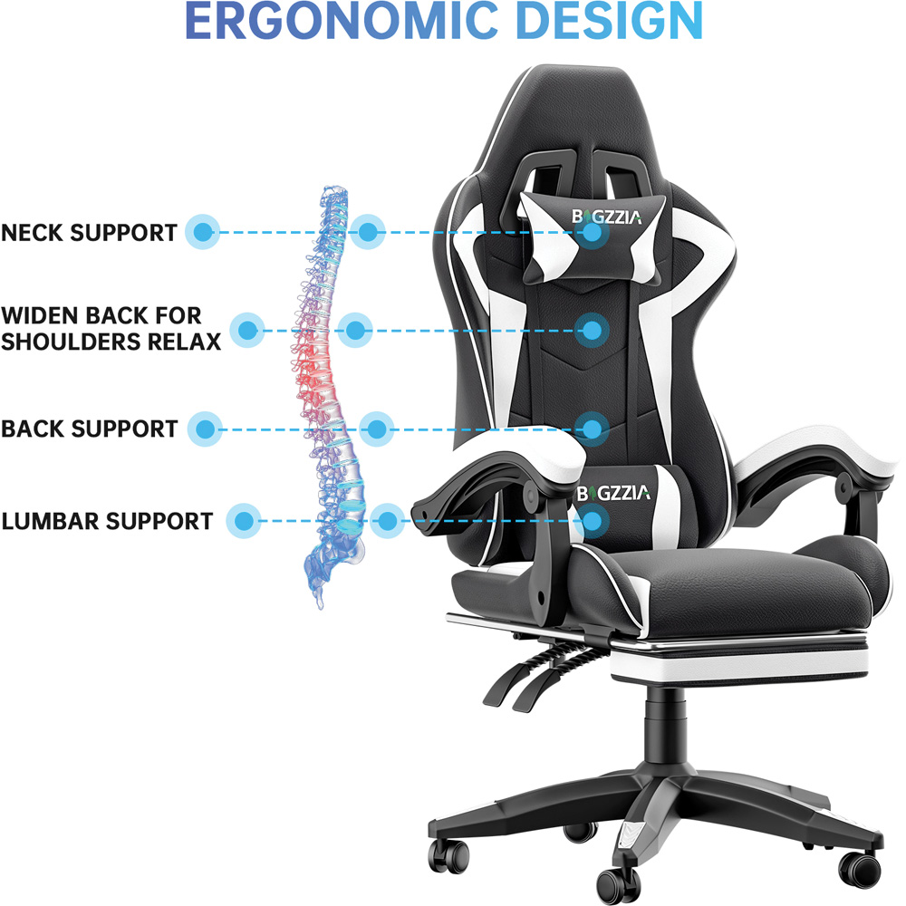 Rattrix White Height Adjustable Gaming Chair with Footrest and Lumbar Cushion Image 6