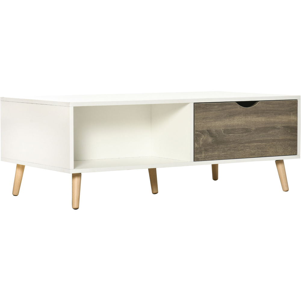 HOMCOM 2 Drawer 2 Shelf White Modern Coffee Table Image 2