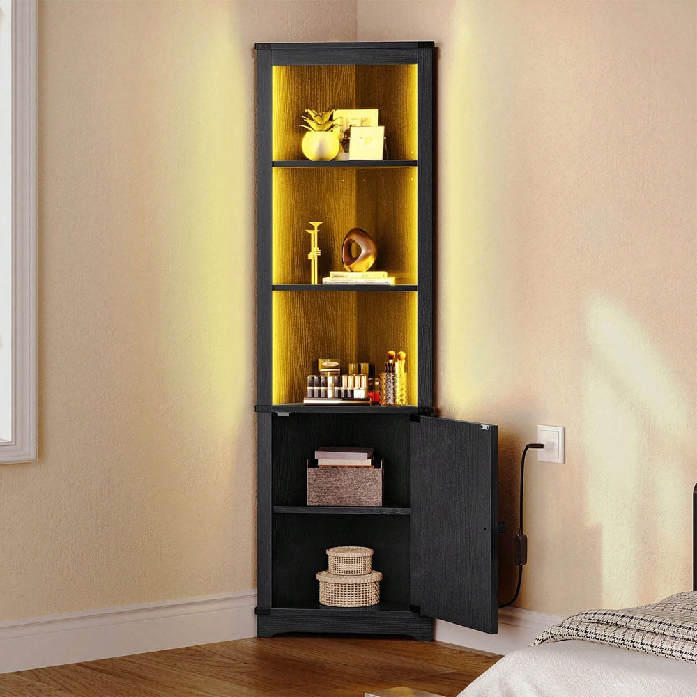 Living and Home Single Door 3 Shelf LED Wooden Wine Cabinet with Speakers and Remote Image 8
