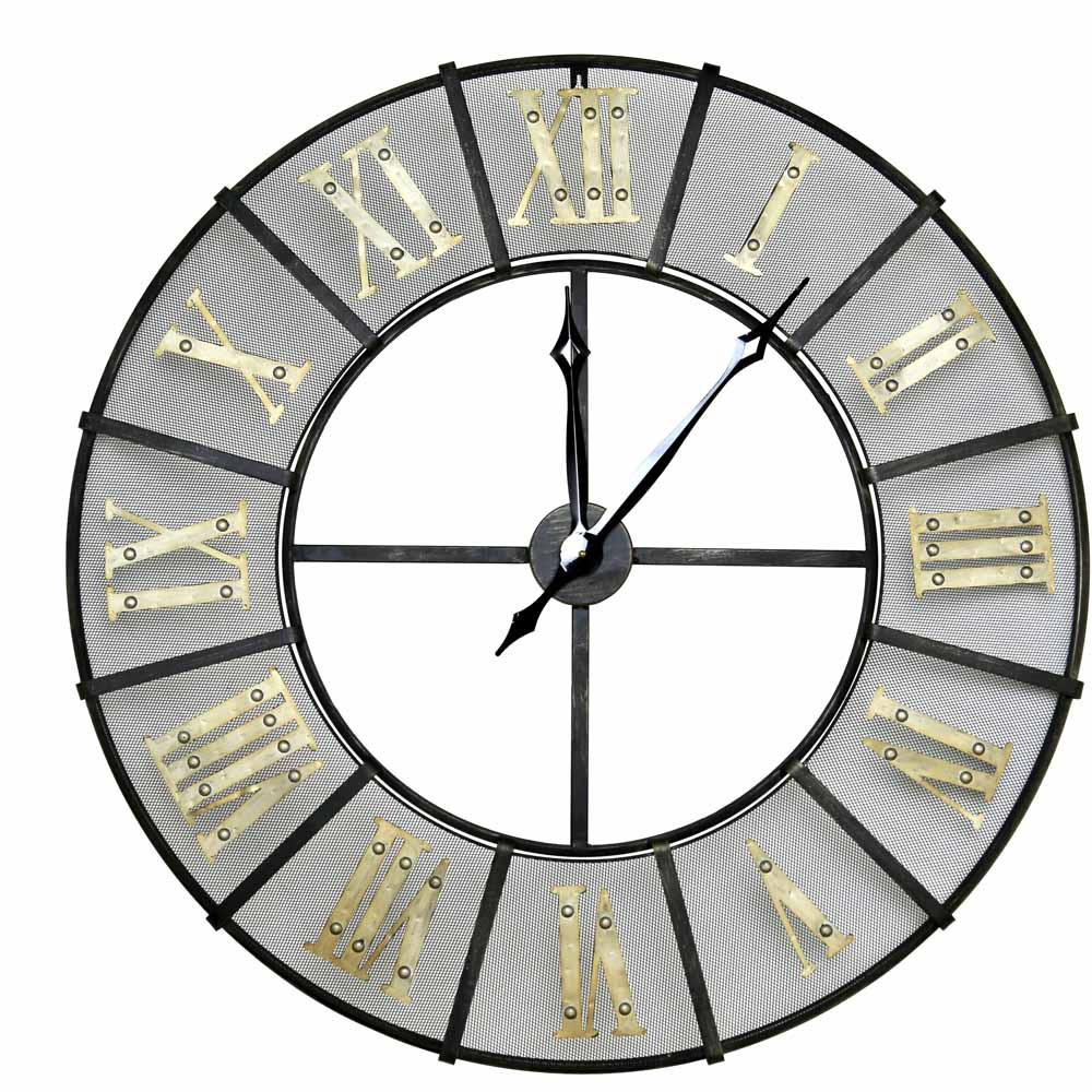 Charles Bentley Black and Gold Wrought Iron Large Garden Clock 87cm Image 1