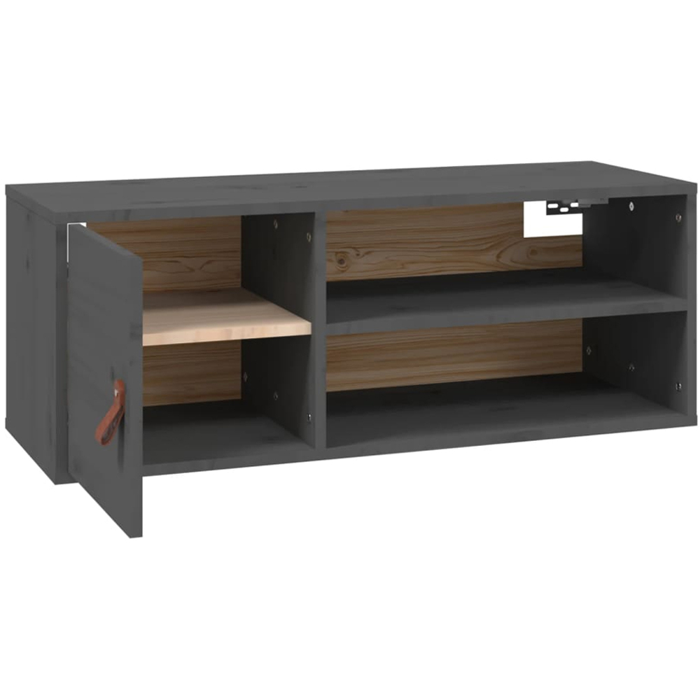 vidaXL Single Door 2 Shelf Grey Solid Wood Pine Wall Cabinet Image 2