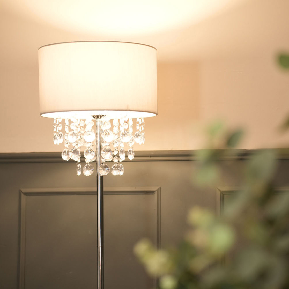 ValueLights Lulu Grey Fabric Shade Metal LED Floor Lamp Image 4