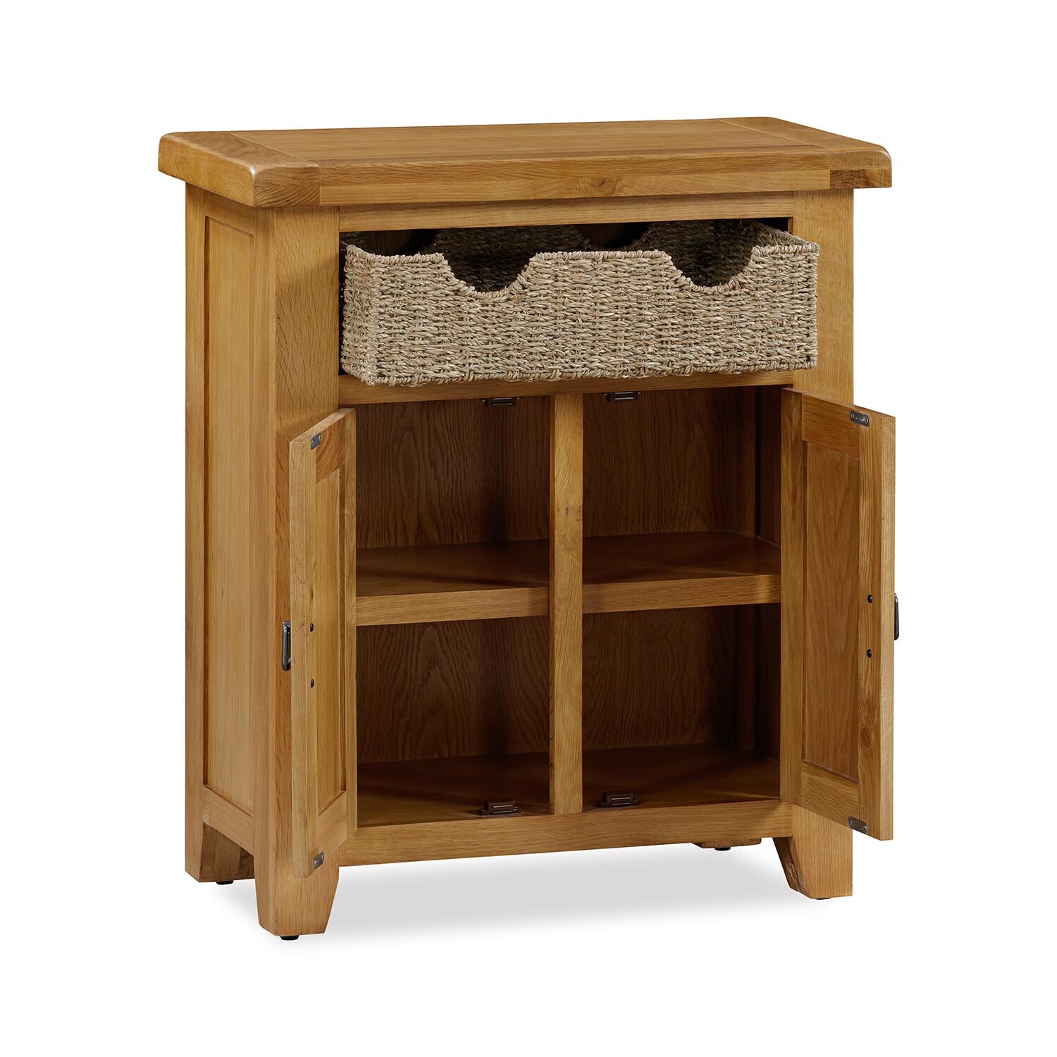 Kinsale 2 Door Single Drawer Basket Oak Mini Sideboard Image 4