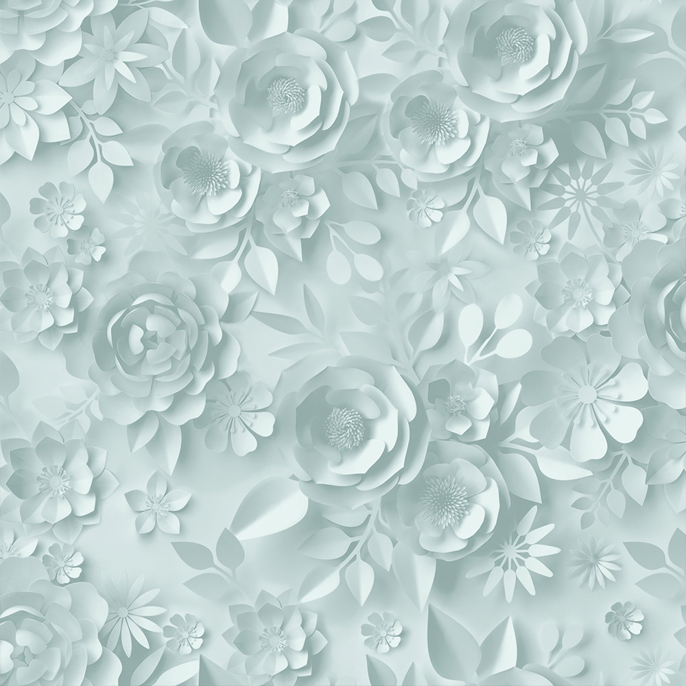 Muriva Origami Flowers Duck Egg Wallpaper Image 1