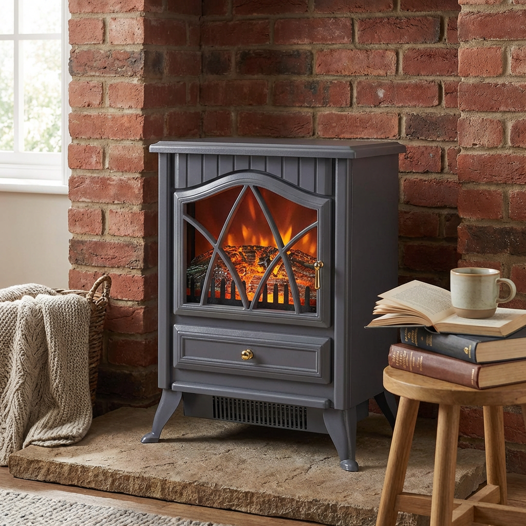 Grey Freestanding Log Effect Stove Fireplace Heaters Image 7