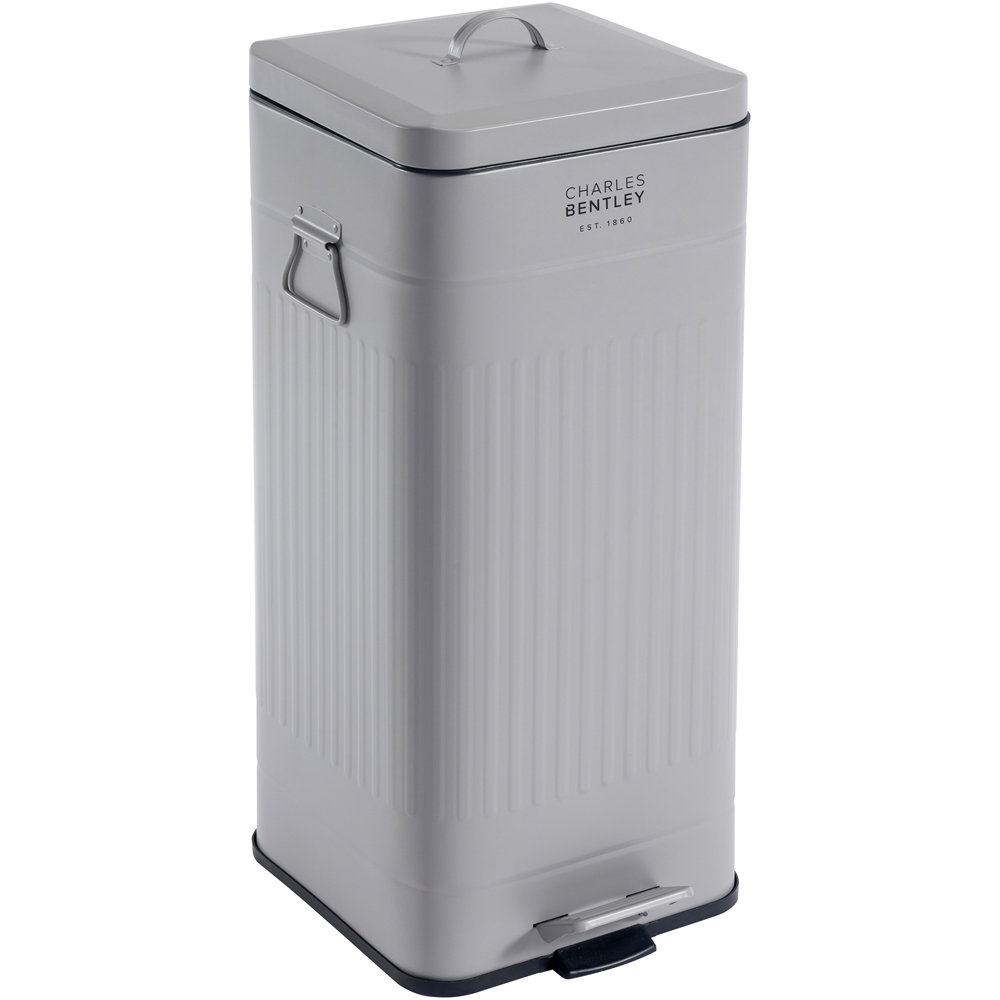 Charles Bentley Retro Square Steel Light Grey Kitchen Pedal Bin 30L Image 1