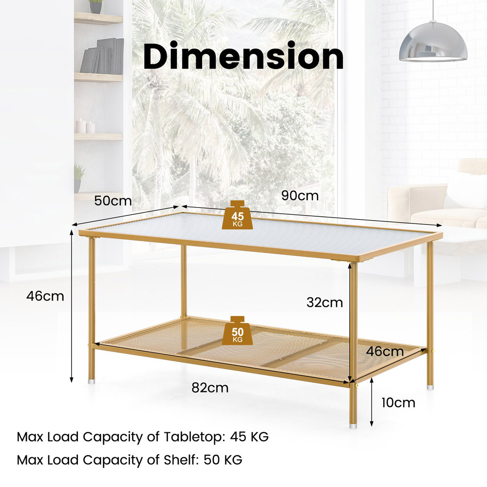 Costway Single Shelf Golden Tempered Glass Top Coffee Table Image 9