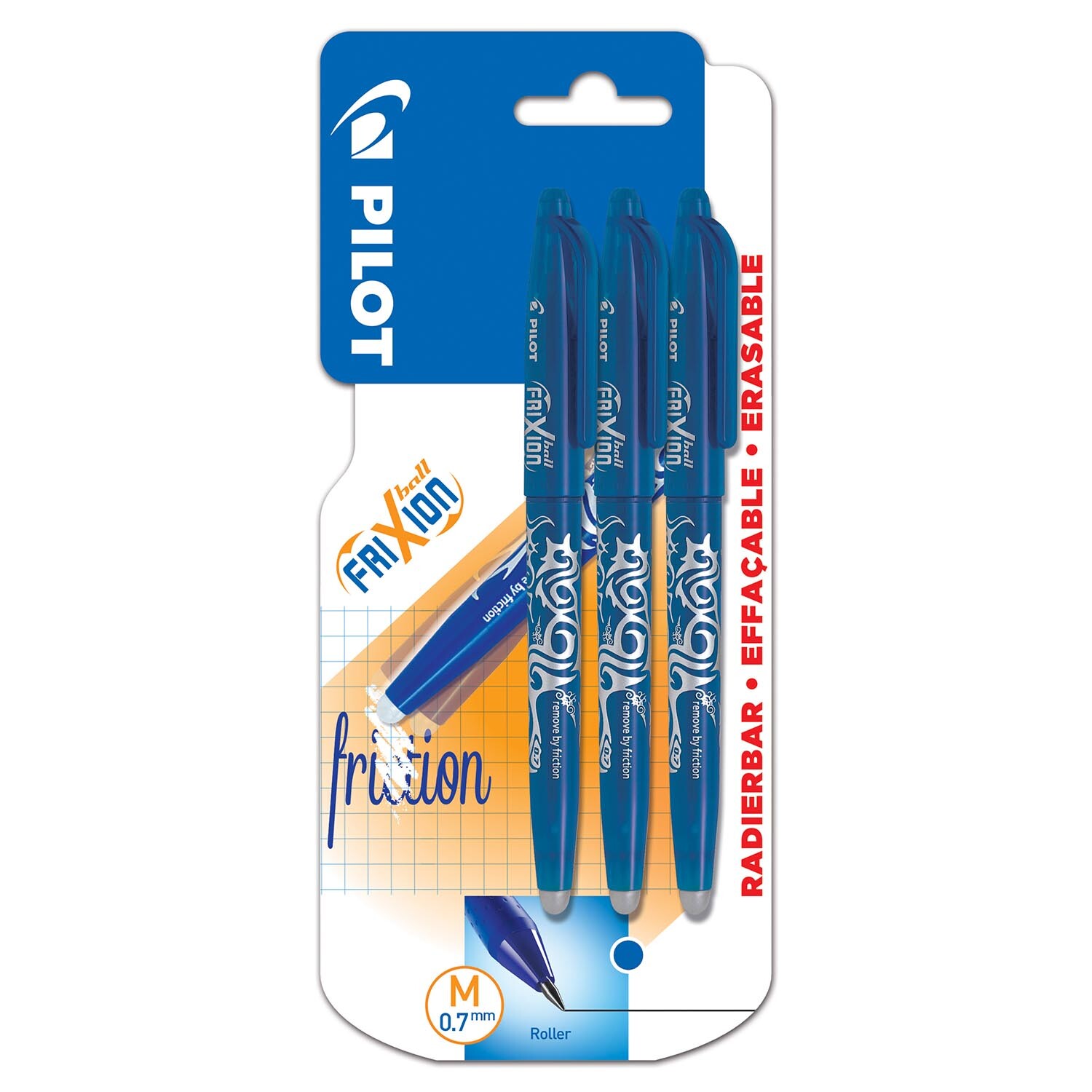 Pack of Three Pilot Frixion Erasable Blue Pens Image 1