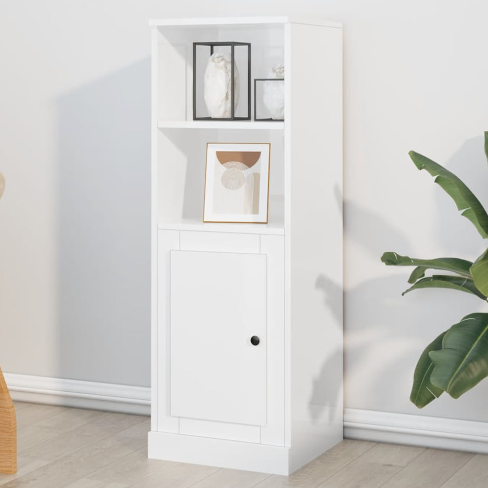 vidaXL Single Door 2 Shelf High Gloss White Highboard Image 1