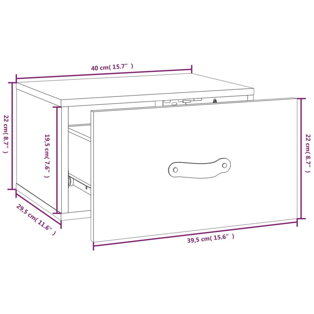 vidaXL Single Drawer Grey Wall Mounted Bedside Table Image 8