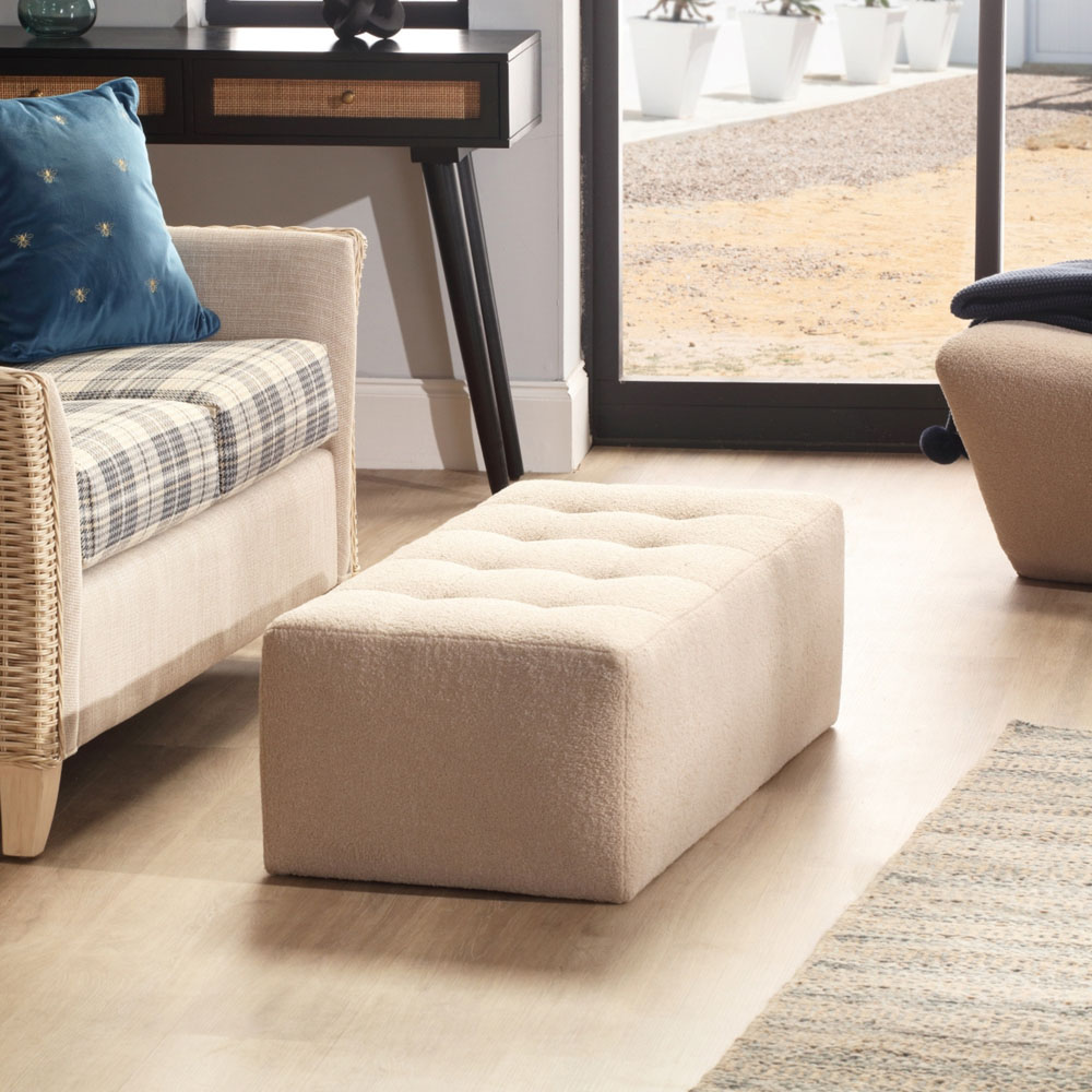 Desser Furniture Small Rectangular Latte Boucle Fabric Ottoman Image 6