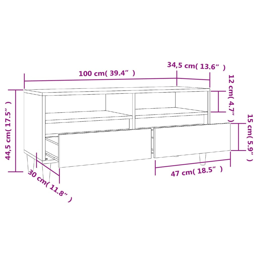 vidaXL 2 Drawer 2 Shelf Grey Sonoma TV Cabinet Image 9