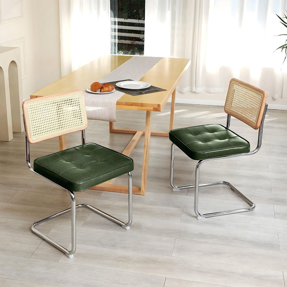 Living and Home Set of 2 Dark Green PU Leather Rattan Back Dining Chairs Image 8